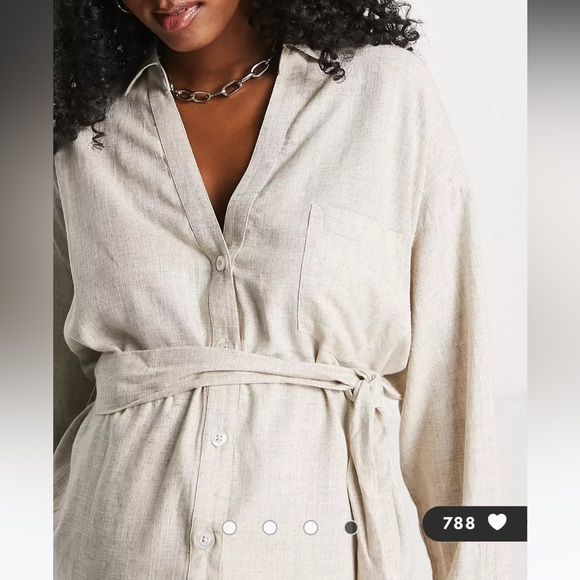 ASOS DESIGN Maternity belted shirt beach dress in natural - Picture 4 of 4